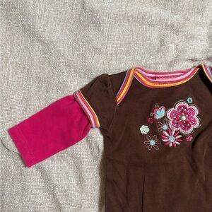 Vintage Carters Brown Baby Floral Bodysuit with Pink Accents